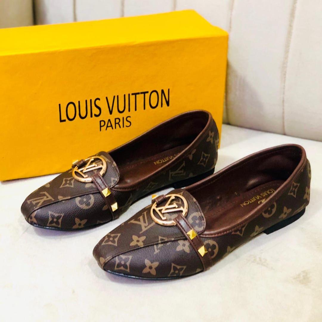 Women Brown LV Pattern Loafers Party Wear Comfortable - Image 2