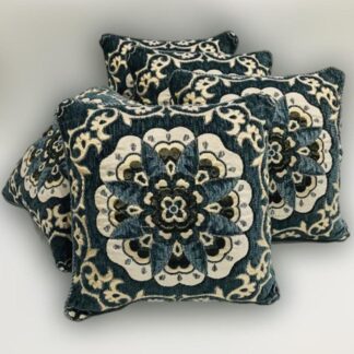 Velvet Floral Cushion Covers Deep Blue Cream 16x16