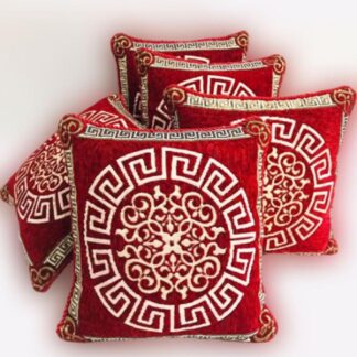 Velvet Cushion Covers Red Gold Greek Key Pattern 16x16