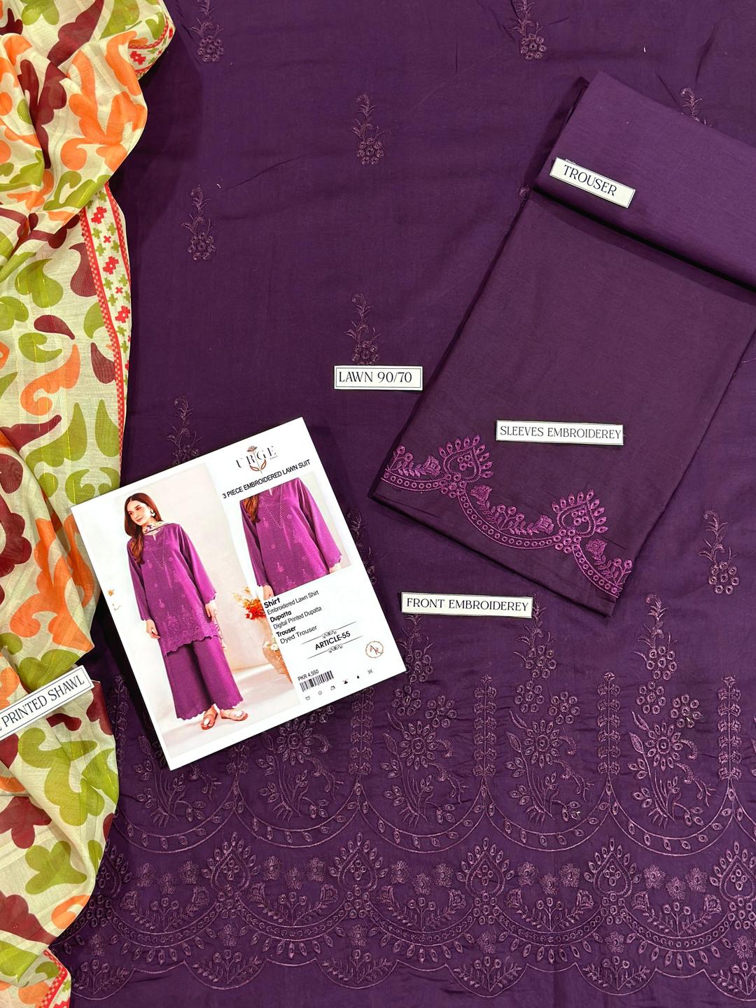 Magenta Chikankari 3-Piece Lawn Suit for Women - Image 2