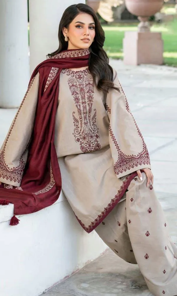 Women's 3-Piece Embroidered Lawn Suit Beige - Image 2