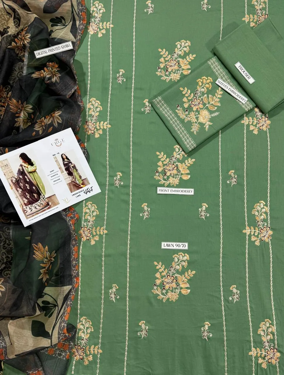 Green Lawn 3-Piece Embroidered Suit for Women - Image 2
