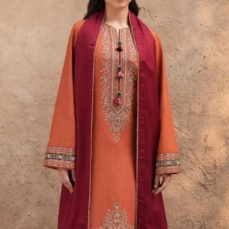 Women's 3-Piece Embroidered Lawn Suit Orange