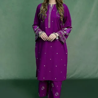 Purple Embroidered Dhanak Suit for Women 2.5 Gazz