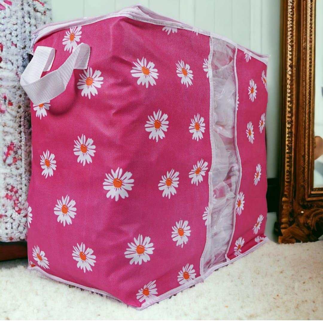 Pink Daisy Print Storage Bag 11x19x19 Inch Oxford Fabric - Image 3