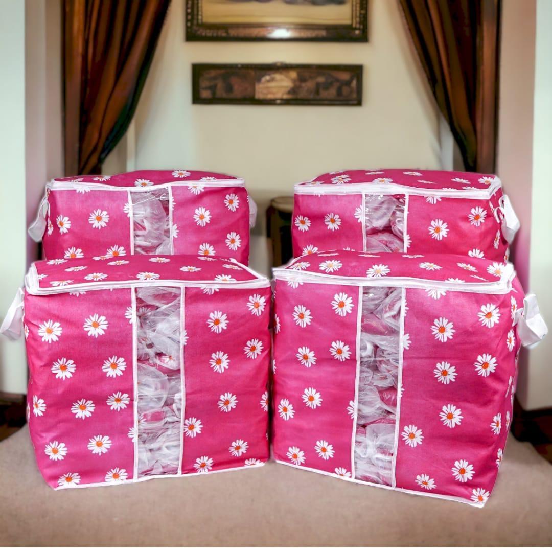 Pink Daisy Print Storage Bag 11x19x19 Inch Oxford Fabric - Image 4