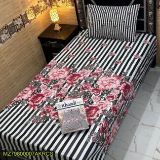 Crystal Cotton Single Bedsheet Set Black White Pink Floral