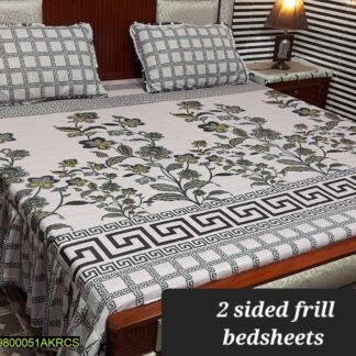 2-sided frill bedsheet set cotton salonica floral Greek key