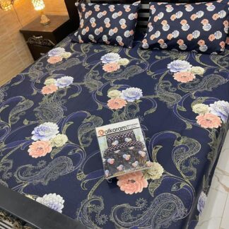 Double Bedsheet Cotton Salonica Blue Floral Paisley Print