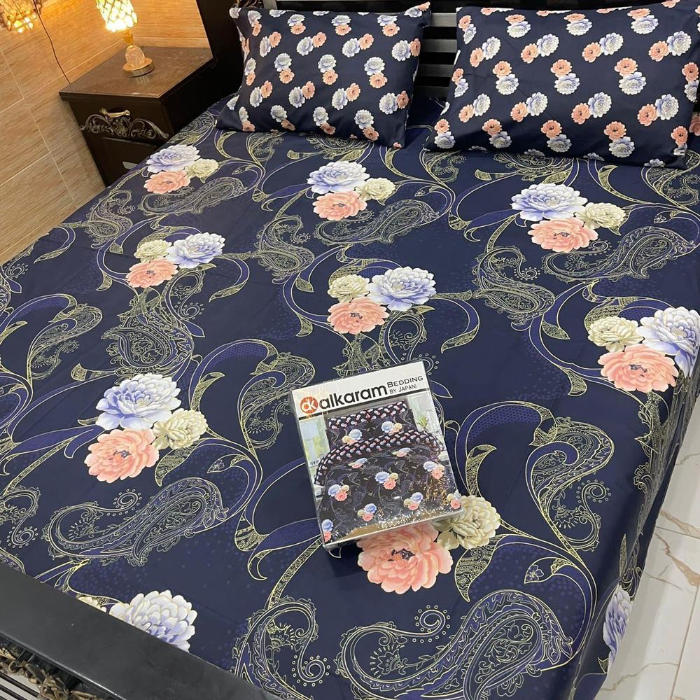 Double Bedsheet Cotton Salonica Blue Floral Paisley Print