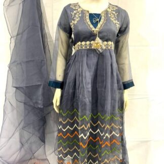 Premium Quality Organza 3-Piece Suit with Golden Embroidery