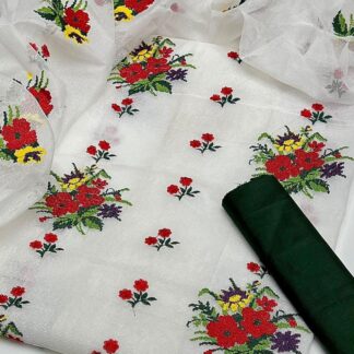 3-Piece Embroidered Khaadi Net Suit White Floral