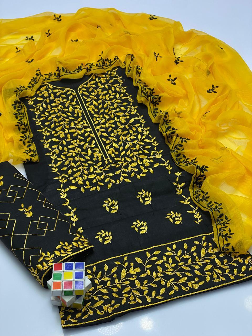 Black Cotton Lawn 3-Piece Embroidered Suit with Chiffon Dupatta - Image 4