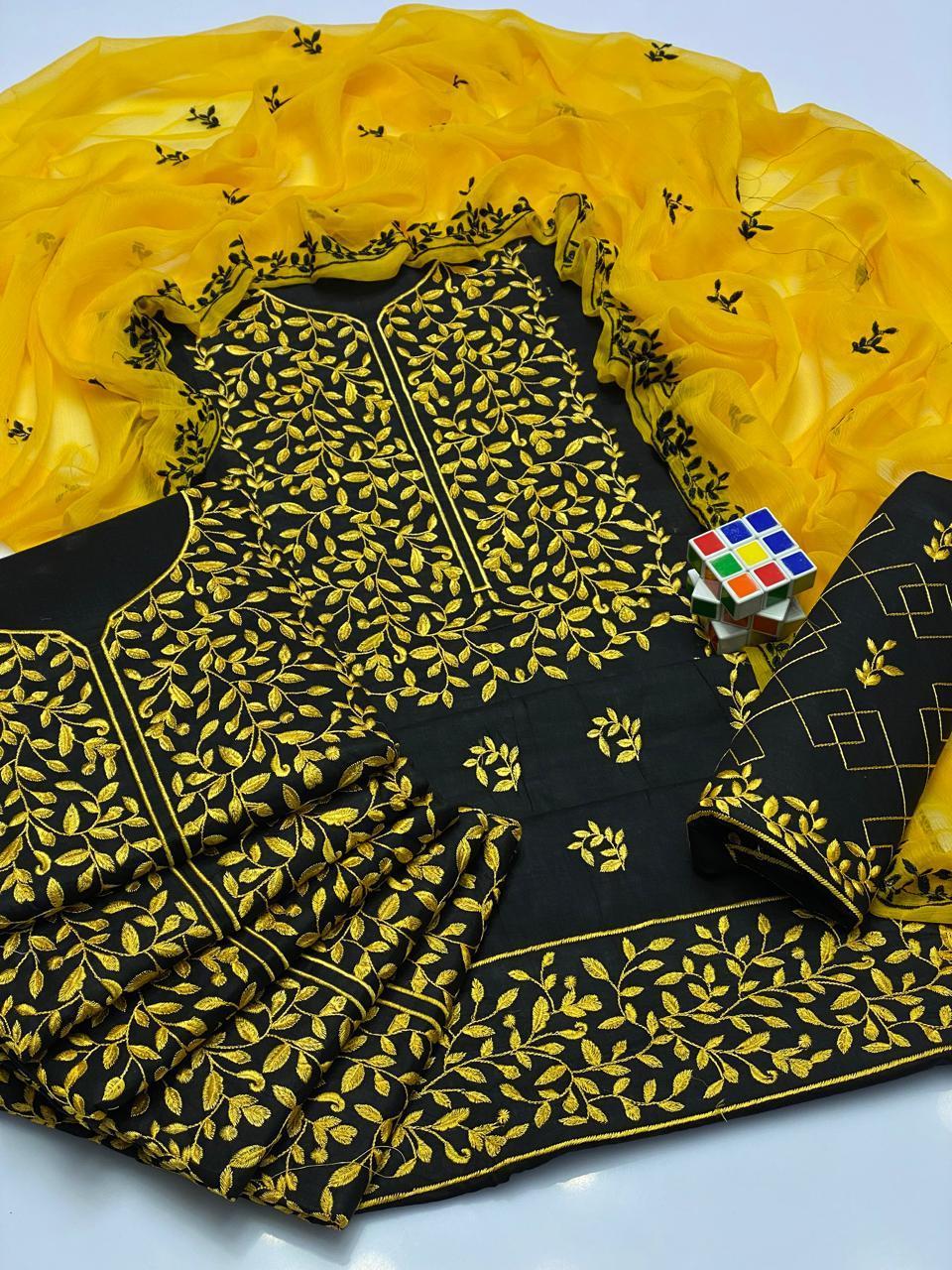 Black Cotton Lawn 3-Piece Embroidered Suit with Chiffon Dupatta - Image 5