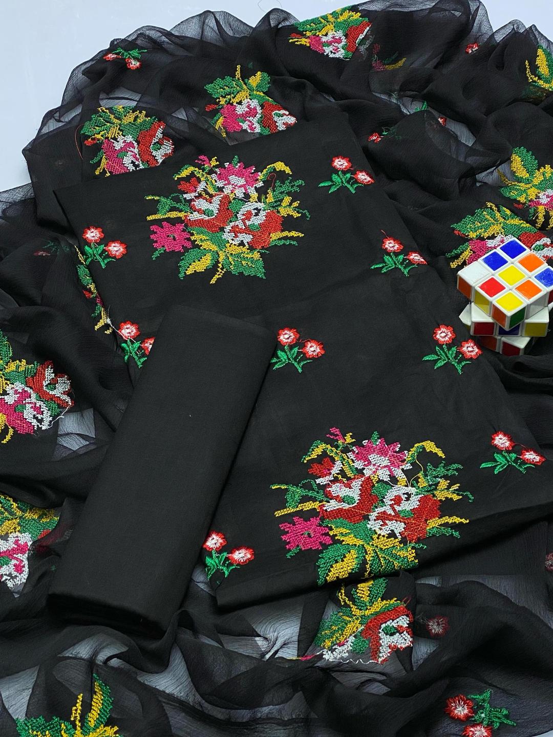 Black Chikankari Embroidered 3-Piece Suit for Bakra Eid - Image 2