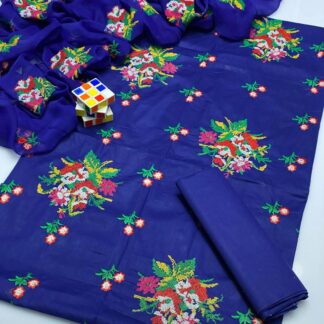 3-Piece Royal Blue Chikankari Eid Suit Set
