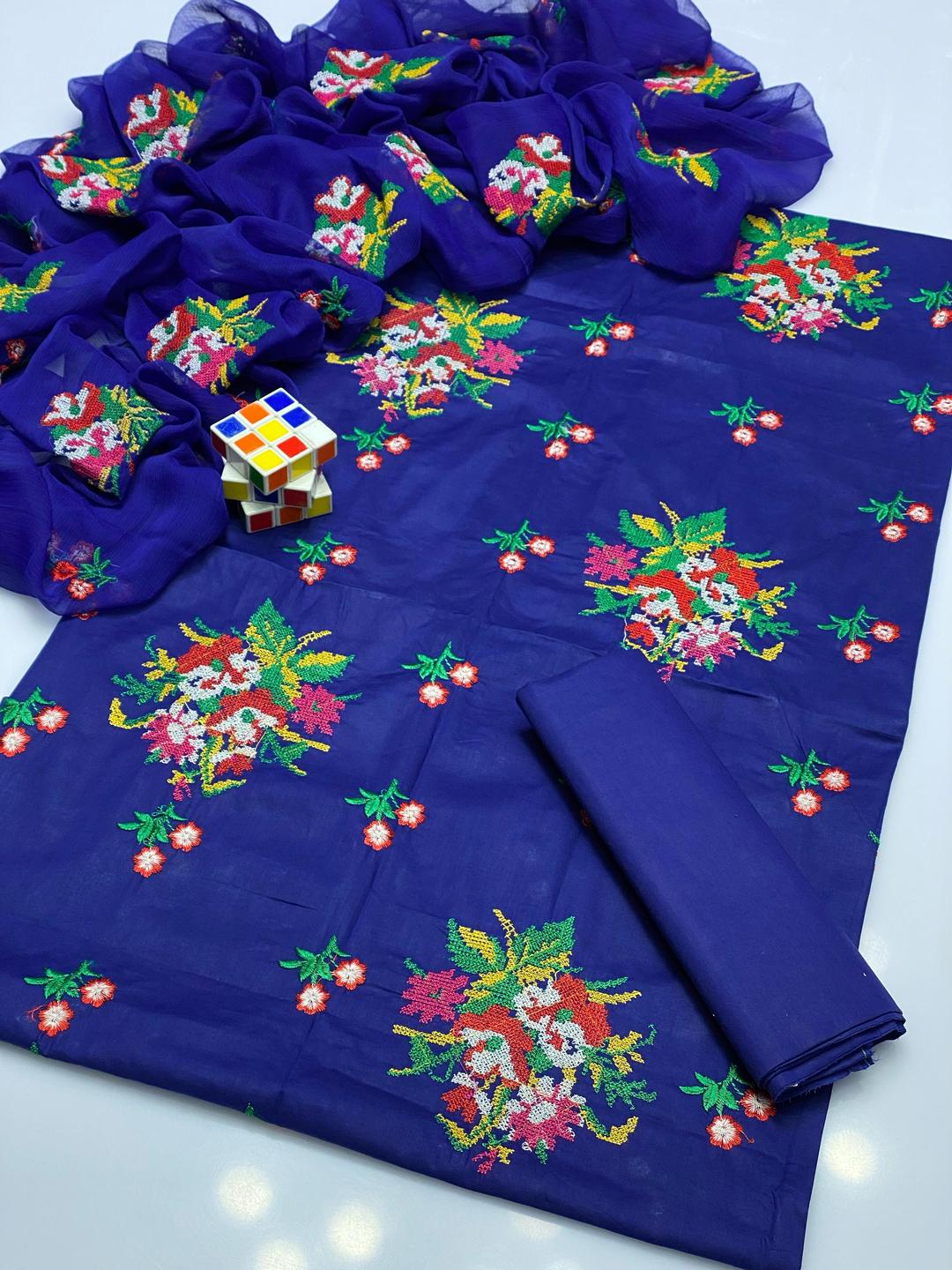 3-Piece Royal Blue Chikankari Eid Suit Set