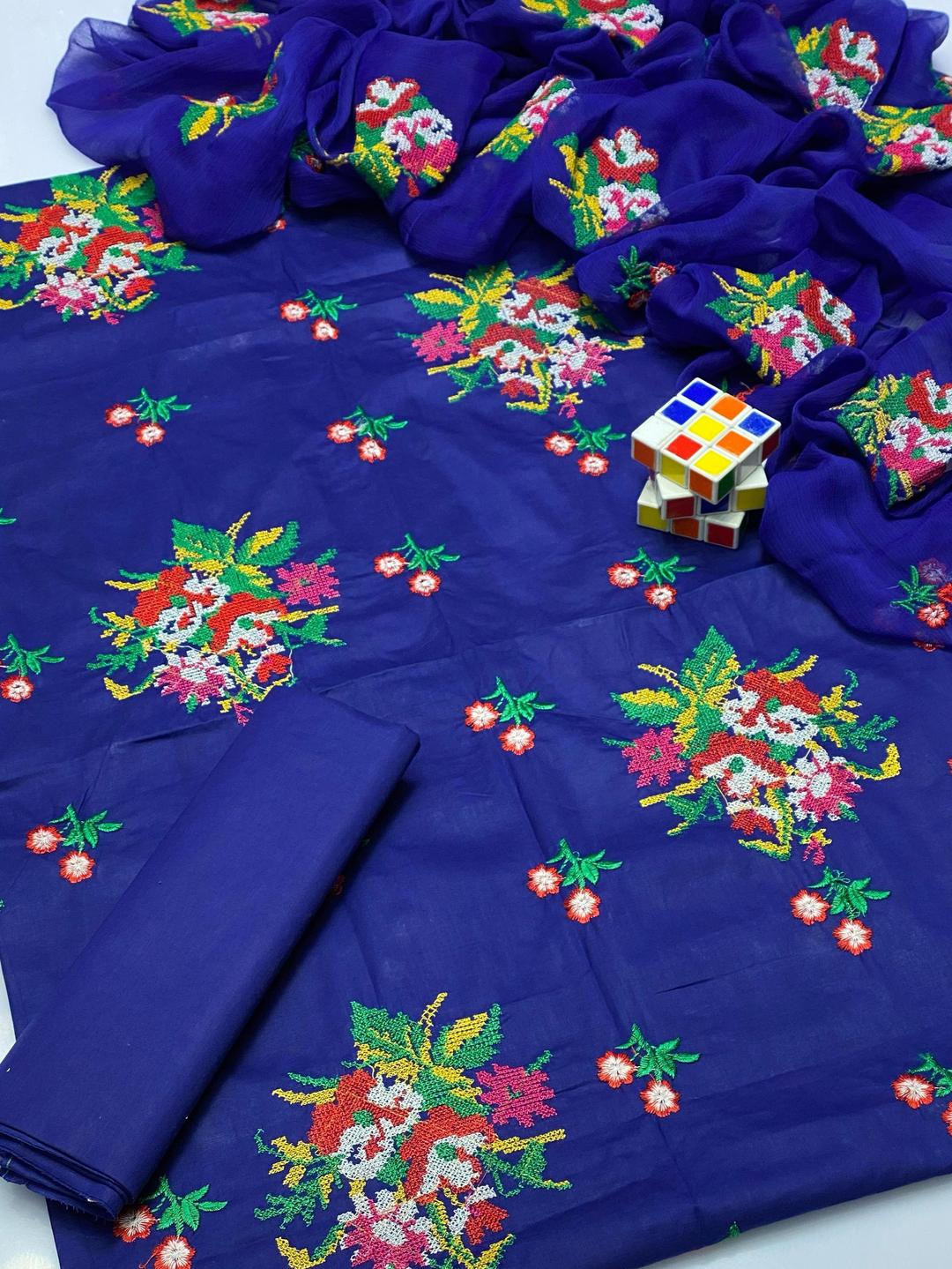 3-Piece Royal Blue Chikankari Eid Suit Set - Image 2