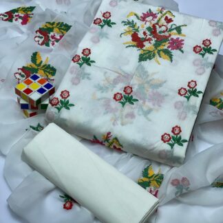 White Cotton Lawn 3-Piece Eid Suit with Chikankari Embroidery