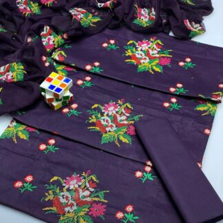 3-Piece Unstitched Suit Purple Chikankari Eid Wear