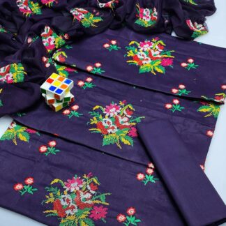 Purple Floral Embroidered 3-Piece Suit for Eid & Weddings