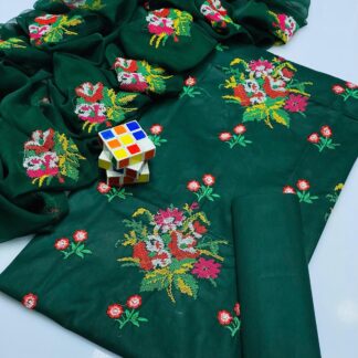 3-Piece Green Embroidered Suit for Bakra Eid