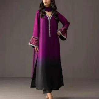 Purple Printed 3-Piece Shamoz Silk Suit for Women