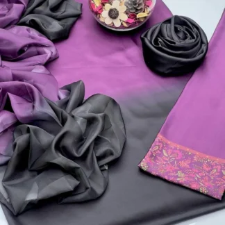 Unstitched Printed Shamoz Silk Suit Purple Winter 3Pcs