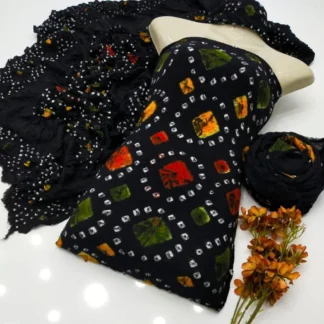 Black Hand Embroidered 3-Piece Linen Suit for Women