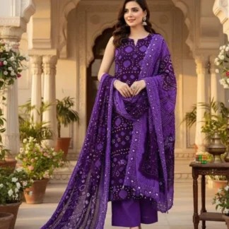 Purple Printed 3-Piece Unstitched Suit for Women