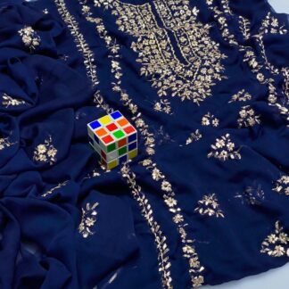 Blue Chiffon Hand Embroidered Unstitched Suit for Eid Winter