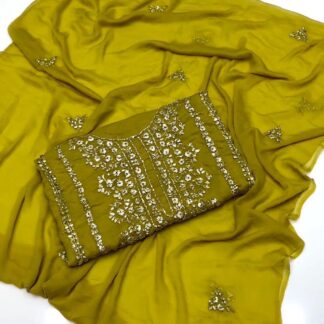 Green Chiffon Embroidered Handwork Suit for Bakra Eid