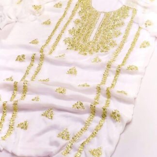 White Chiffon Hand Embroidered Suit for Bakra Eid