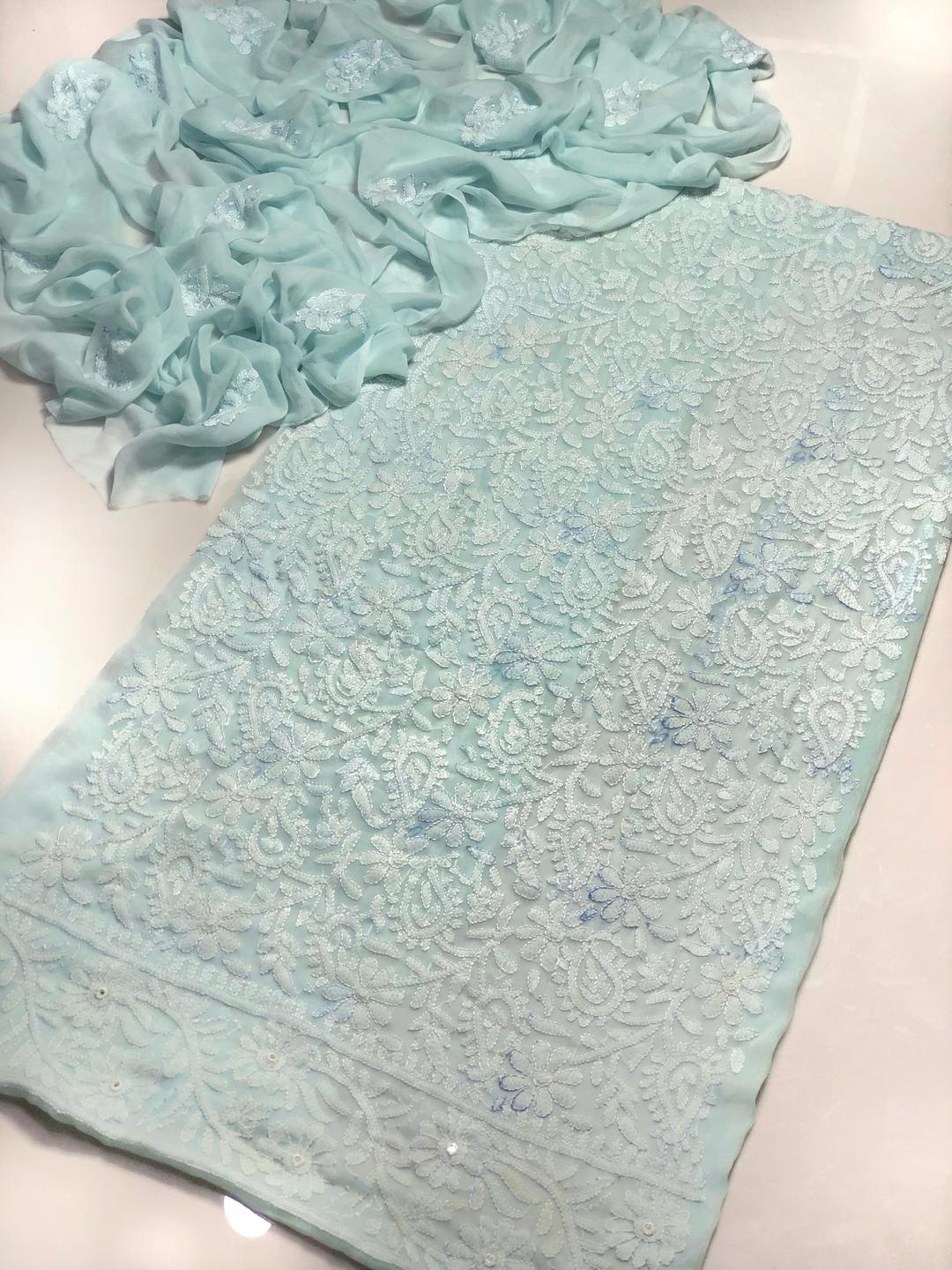 Chikankari Chiffon Suit Light Blue Eid Party Wear