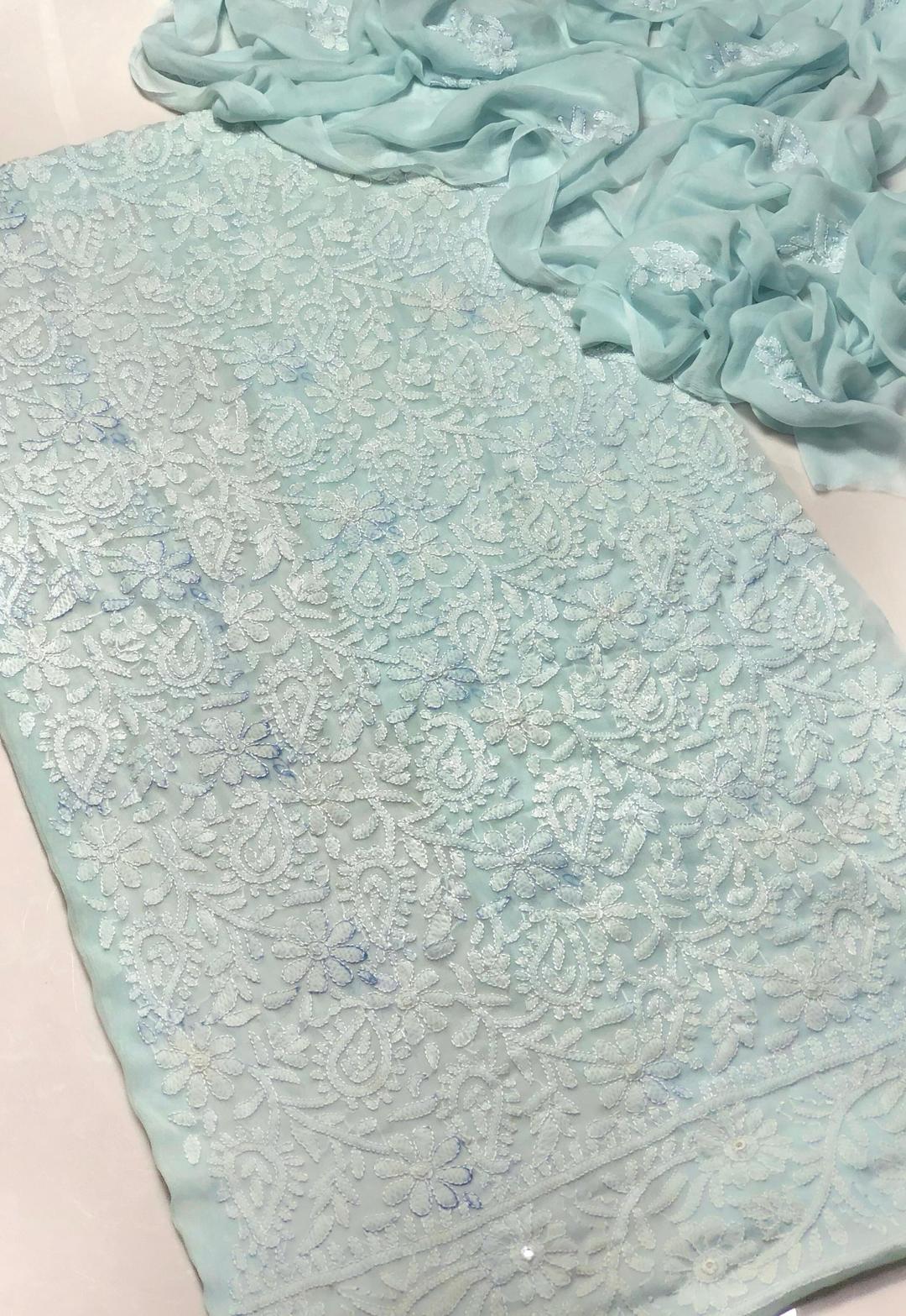 Chikankari Chiffon Suit Light Blue Eid Party Wear - Image 2