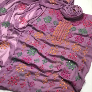 Purple Chiffon Embroidered Suit for Women