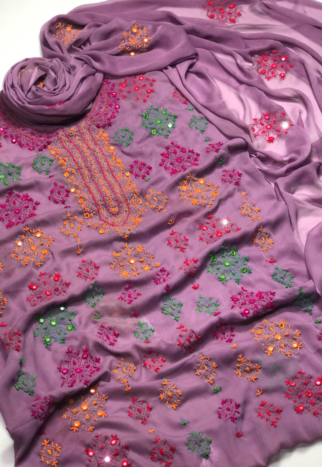 Purple Chiffon Embroidered Suit for Women - Image 2