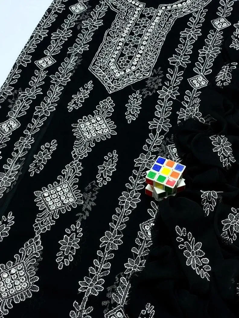 Black Chiffon Sheesha Work 2-Piece Suit for Women - Image 2