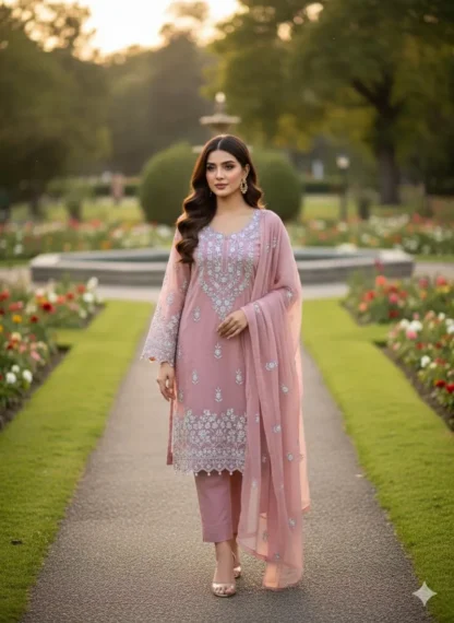 Pink Chiffon Hand Embroidered 2-Piece