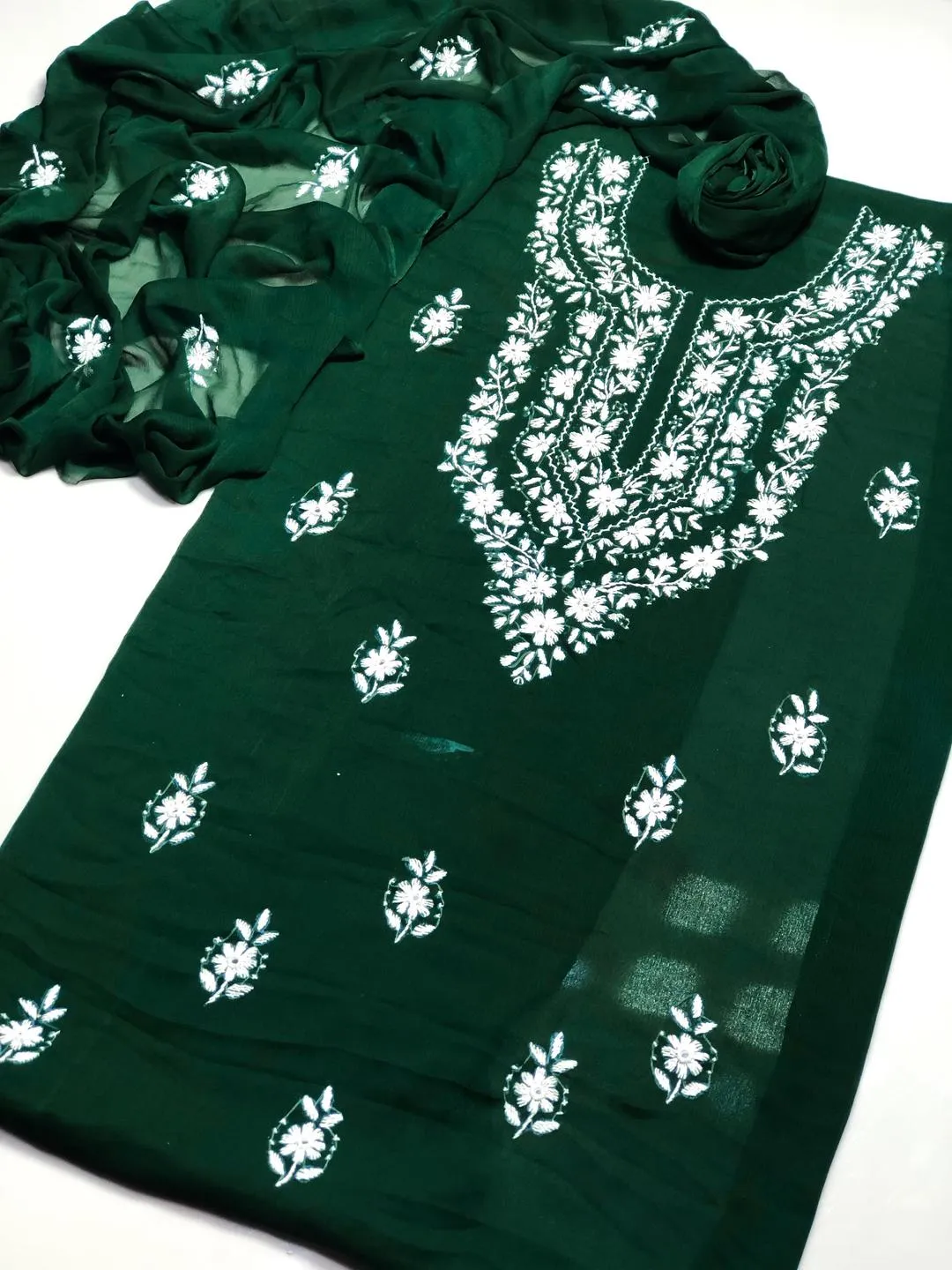 Green Handwork Chiffon Suit for Women - Image 2