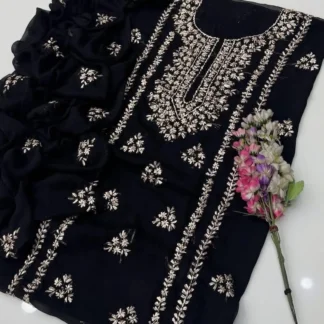 Black Chiffon Gota Embroidered 2-Piece Suit for Weddings