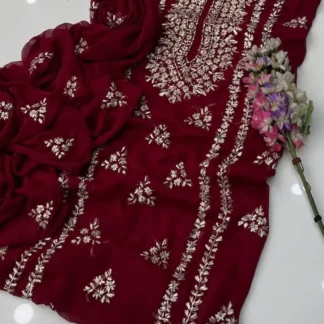 Maroon Chiffon Gota Work Suit for Weddings & Festivals