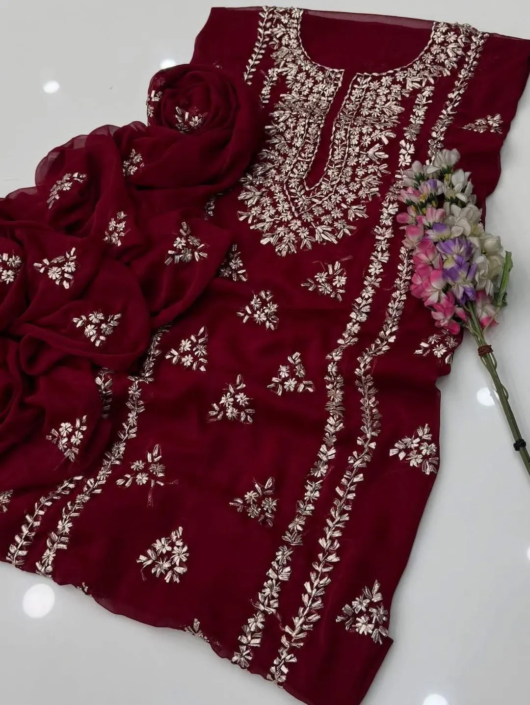 Maroon Chiffon Gota Work Suit for Weddings & Festivals
