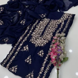 Blue Chiffon Gota Embroidered 2-Piece Suit for Weddings