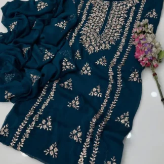 Deep Blue Chiffon Gota Embroidered 2-Piece Suit for Weddings