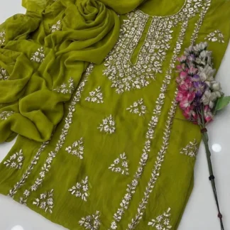 Green Chiffon Gota Work Suit for Women