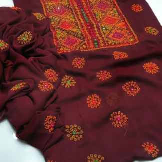 Maroon Hand-Embroidered Chiffon Suit for Women