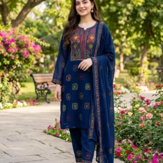 Blue Chiffon Hand Embroidered 2Pcs Set