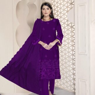 Purple Dhanak 3-Piece Suit for Women with Chikankari Embroidery