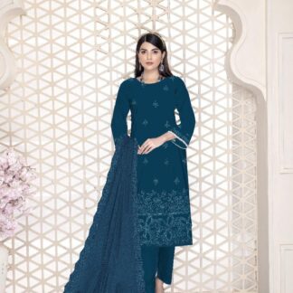 Turquoise Chikankari Dhanak 3-Piece Suit Set